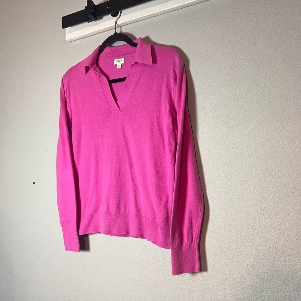 J. Crew Sweater Cotton Polo Collared Size XS Purple Pink Cotton Flaw